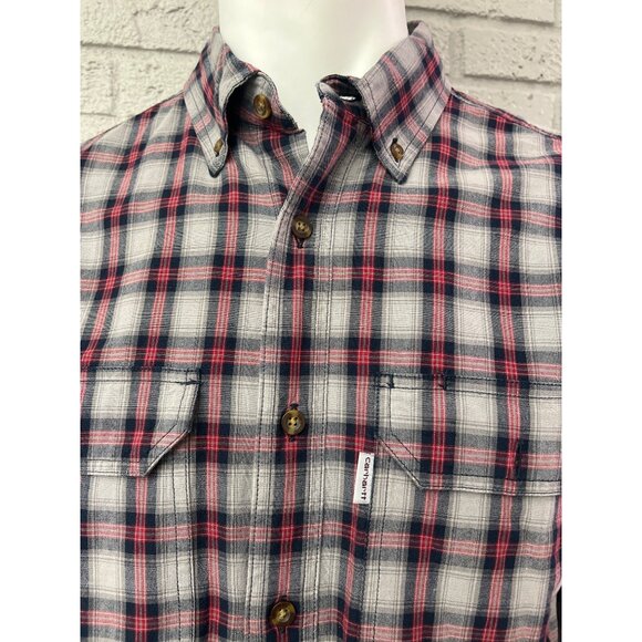 Carhartt Relaxed Fit Men Gray Red Long Sleeve Button Down Plaid Shirt Size M - Picture 3 of 11